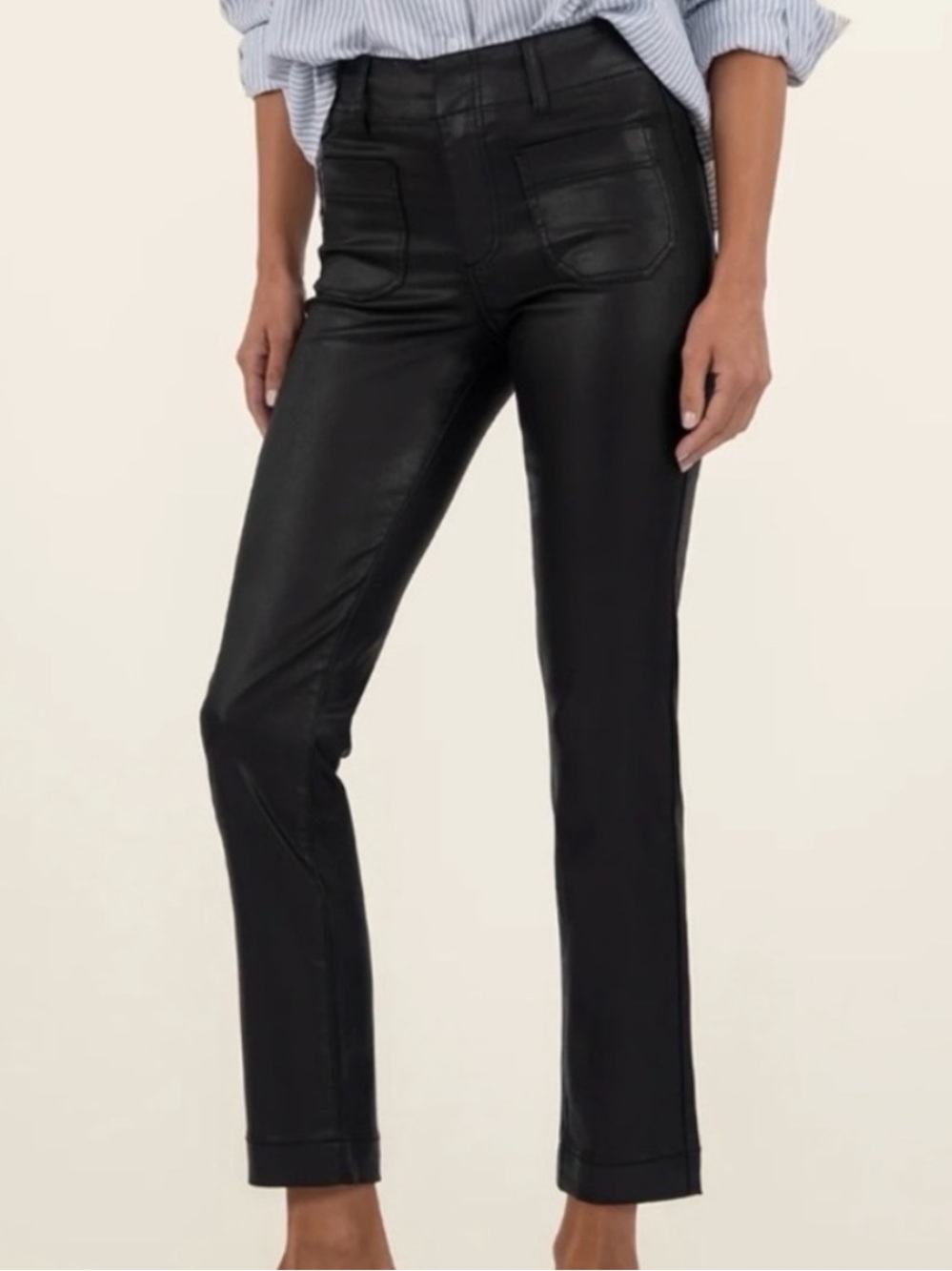 Kut from the Kloth black faux leather Reese ankle straight leg pants size 10